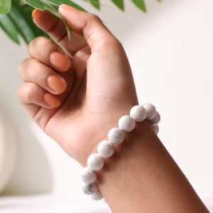 Howlite is a calming crystal known for promoting peace, patience, and emotional balance. It is believed to reduce stress, ease anxiety, improve focus, and encourage restful sleep. Howlite helps quiet an overactive mind, supports self-awareness, and inspires a sense of calm and positivity.